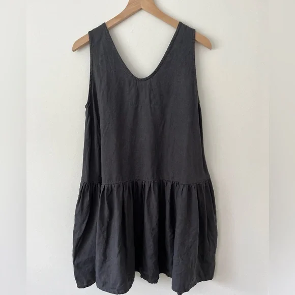 notPERFECTLINEN Volume Dress in Charcoal Blue - Picture 2 of 4